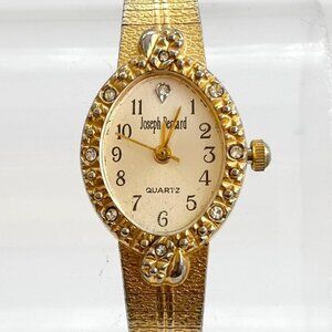 Joseph Bernard Gold Toned Rhinestone Vintage Ladies Wristwatch - 20mm - WORKS!